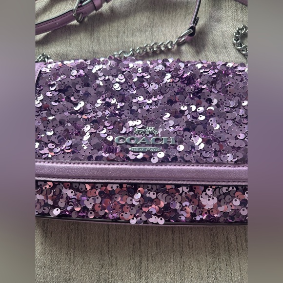 NWOT Coach Lilac Purple Sequin Flap Clutch Crossbody - Picture 6 of 16